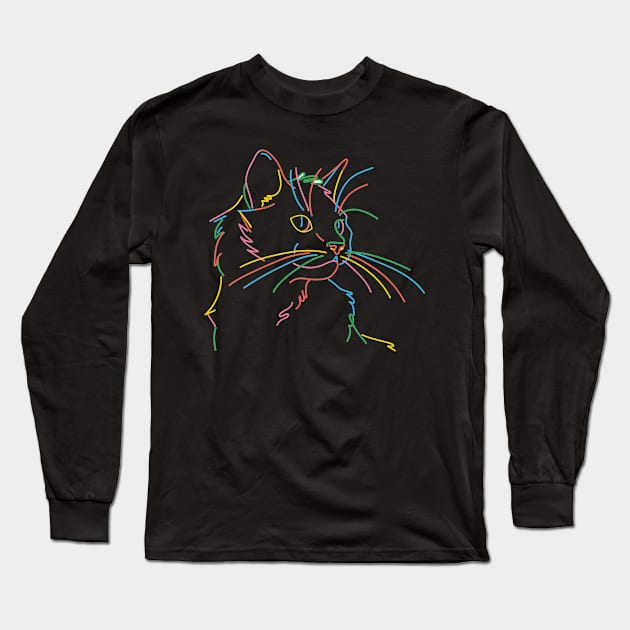 cat neon happy light Long Sleeve T-Shirt by Benivick